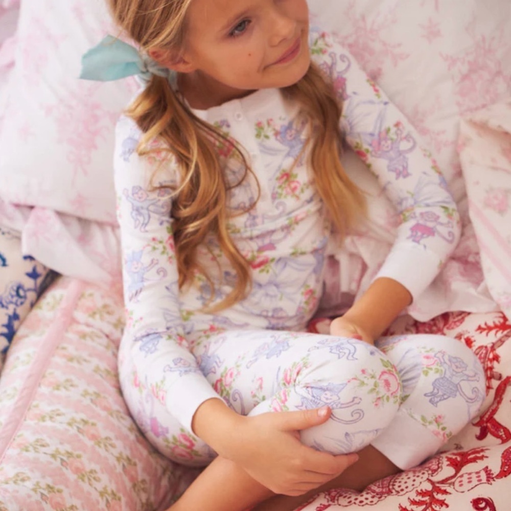 NWT Roller Rabbit‎ X LoveShack Rosa Beaux Monkey Kids Pajamas Pastel Blue